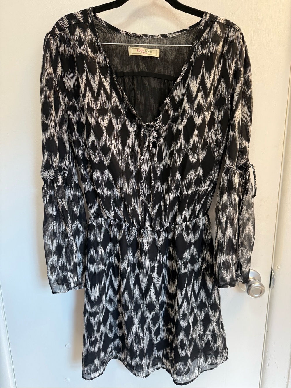 Lucy Love Black & White Ikat-Print Midi Dress